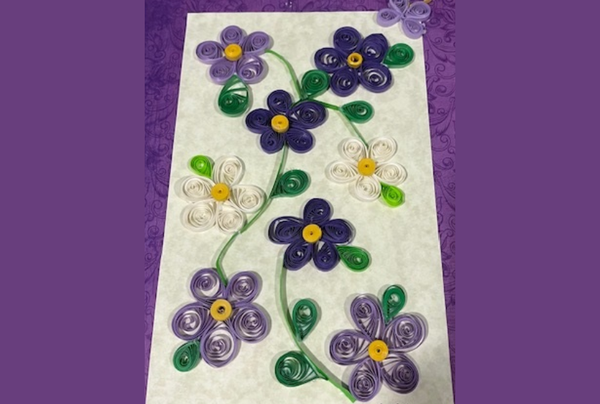 Top view of quilled flowers.