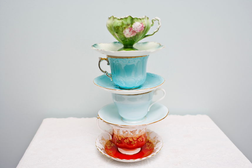4 teacups stacked