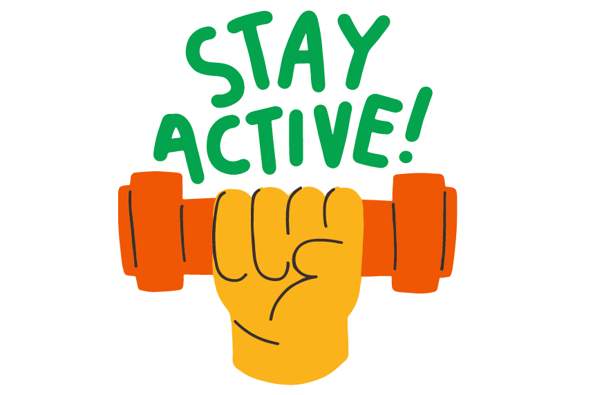 Stay active text with a hand lifting a weight