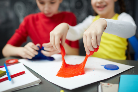 kids playing with slime