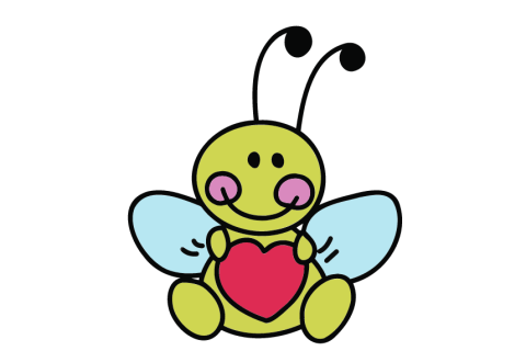 drawing of bee holding a heart