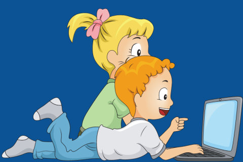 Two children using a computer