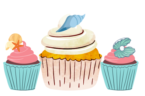 Cupcakes with seashells