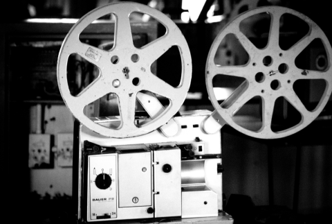 View of an old film reel. 