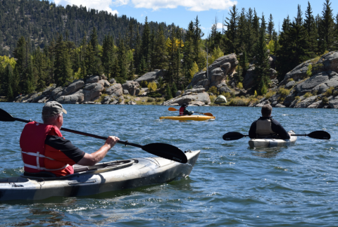 Group of adults kayaking.