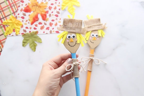 Wooden spoon scarecrows