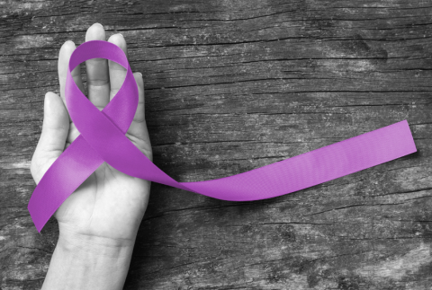 Hand with Purple Ribbon