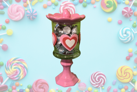 Background of candy with candy dish. 