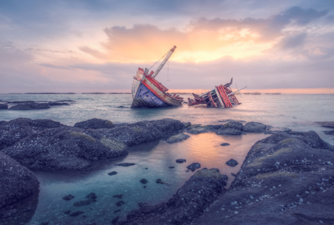 Shipwreck in the water.