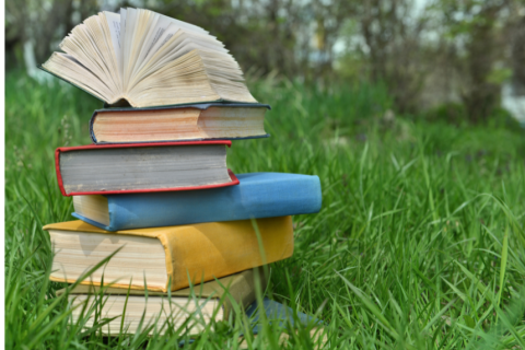 books on grass