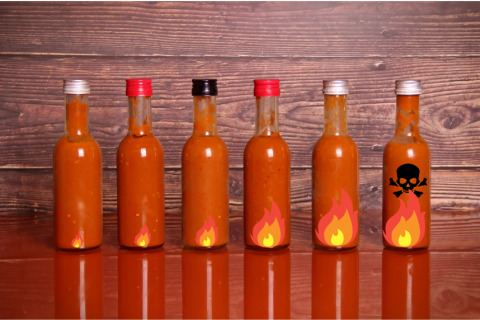 6 hot sauce bottles