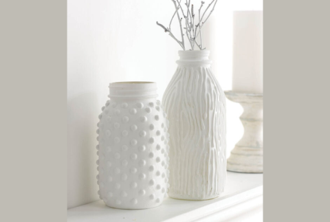 Two jars with glue dot designs.