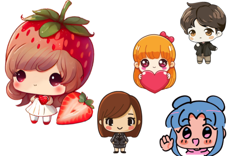 Group of chibi characters. 