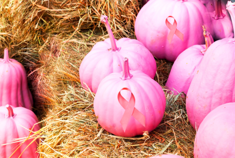Pink pumpkins in hay stack. 