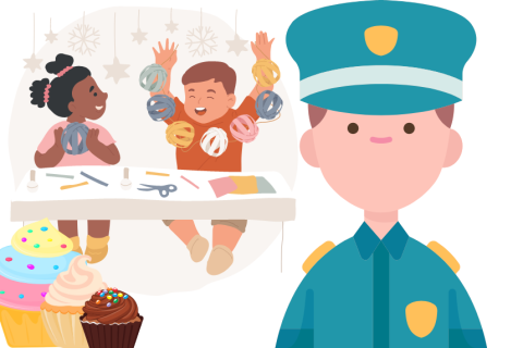 Police officer, crafts, and cupcakes