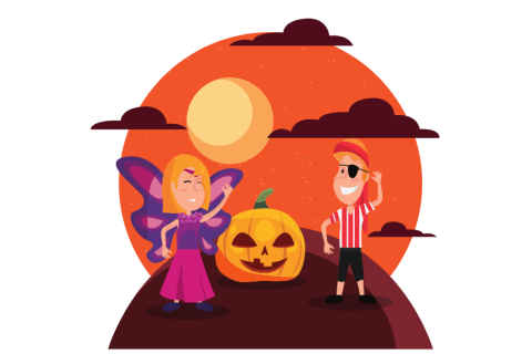 Kids in costumes, Pumpkin