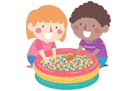 Kids playing in a sensory tub