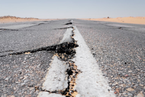 Picture of a road cracking from earthquake