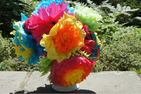 Multicolored flowers made of tissue paper