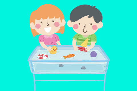 Children playing in a water table
