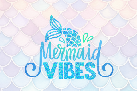 Mermaid vibes in blue with a mermaid tail with a transparent scale background