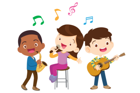 Children singing and playing instruments