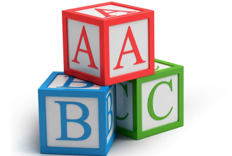 A set of baby blocks that are A, B, C