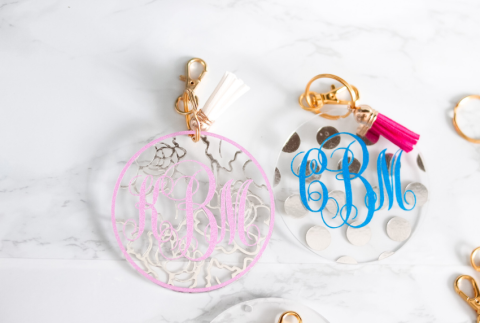 Pair of monogramed keychains.