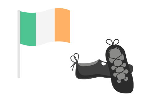 Irish step dancing shoes and Irish flag