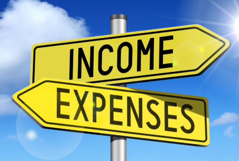 Street signs that read Income and Expenses. 