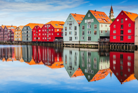 Row of colorful houses in Norway. 