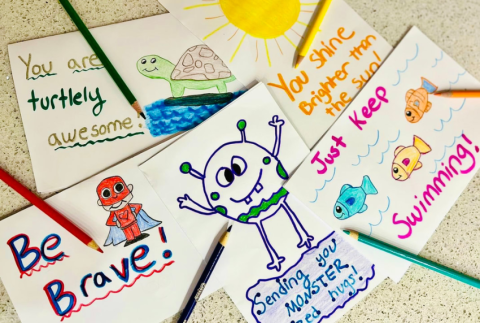 Top view of greeting cards for kids. 