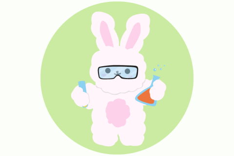 Child dressed as a bunny doing science experiments