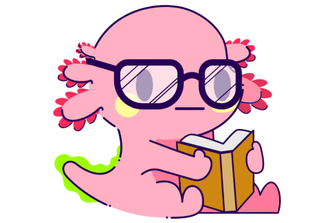 Axolotl with glasses and reading a book