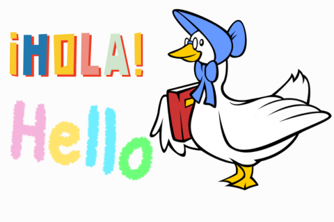 Mother Goose saying Hola and Hello