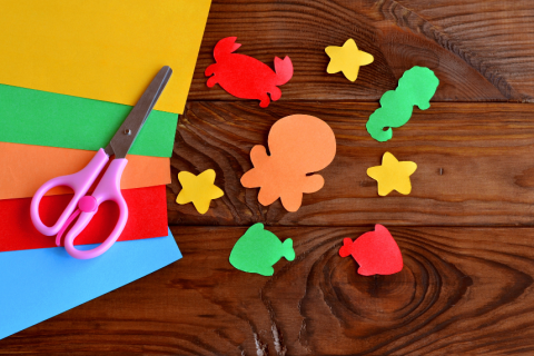 Colored paper and cut out shapes