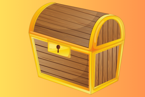 Treasure chest with an orange and yellow gradient background