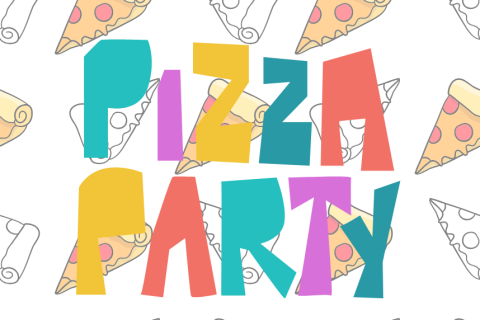 Pizza pattern background with the words Pizza Party