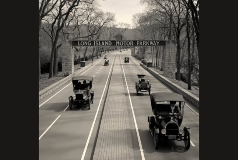 Long Island Motor Parkway with old cars. 