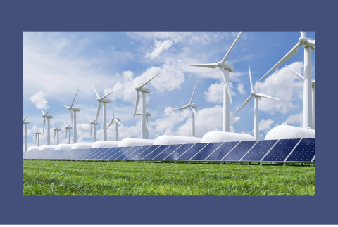 Solar panels and wind mills.