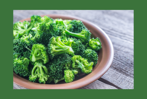 Top view of a bowl of broccoli. 