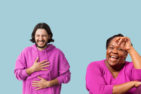 Two people laughing. 