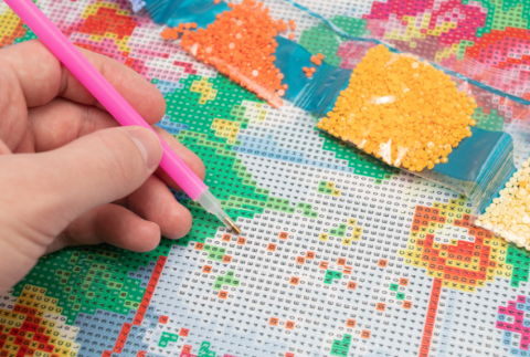 Top view of diamond painting kit.