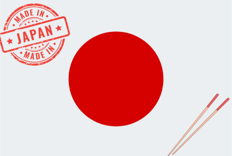 Flag of Japan and chopsticks.