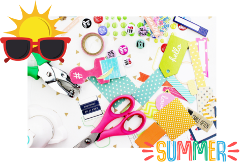 Top view of craft supplies. 