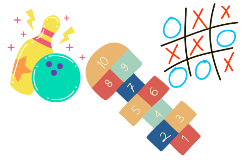 Bowling, basketball, corn hole