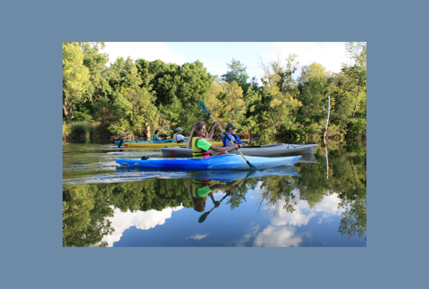 Kayakers on water. 
