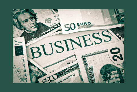 Top view of money with the word business in the middle. 