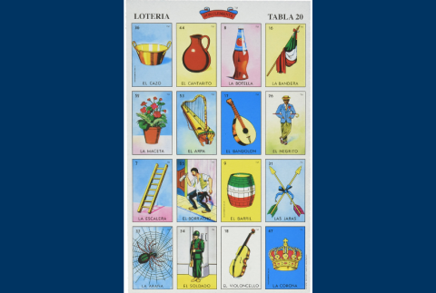 Top view of a Spanish Loteria Bingo card. 