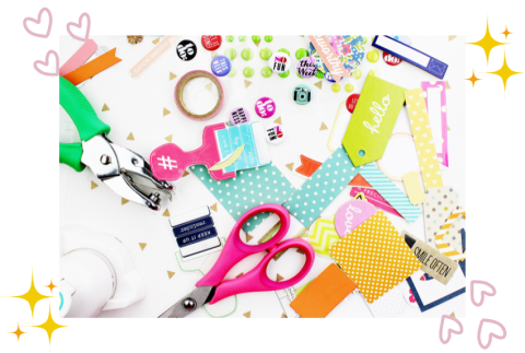 Top view of craft supplies. 